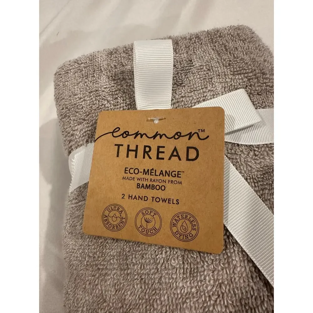2 Hand Towels Common Thread eco-melange BAMBOO Made cotton blend With Rayon